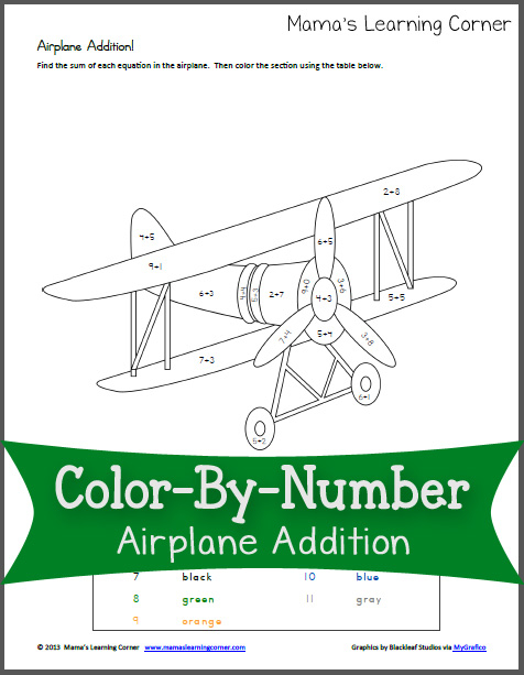 Color By Number Airplane Addition Mamas Learning Corner Color By Number Airplane Addition Mamas Learning Corner