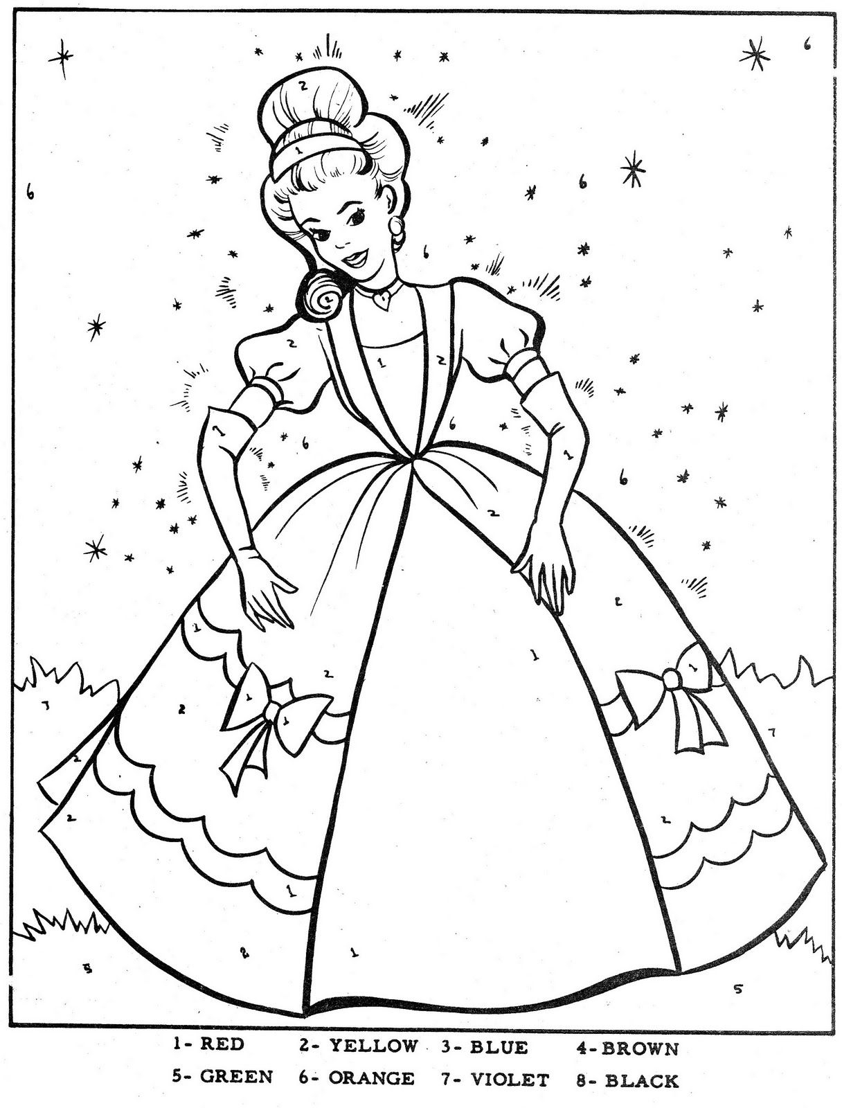 Color By Number Cinderella Mermaid Coloring Pages 