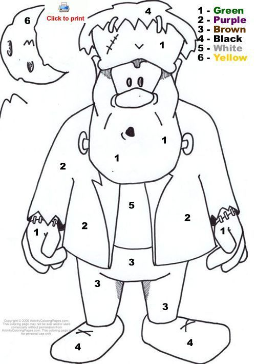 Color By Number Frankenstein Worksheet Halloween 