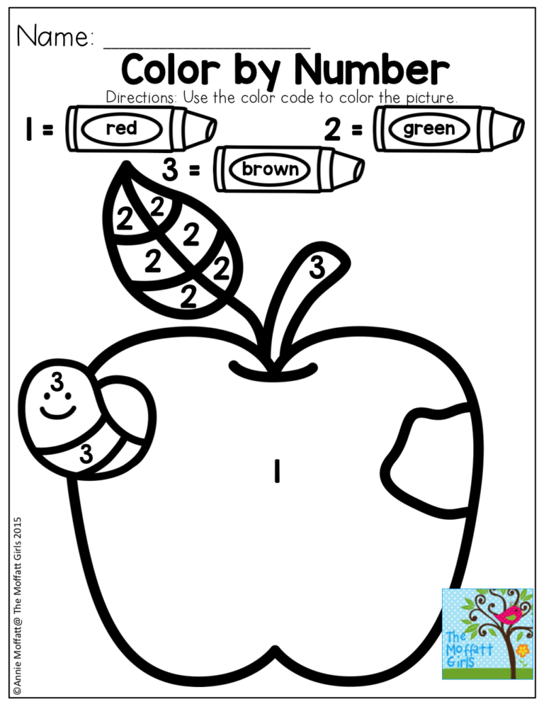 Color By Number Preschool Worksheets Fall Kindergarten