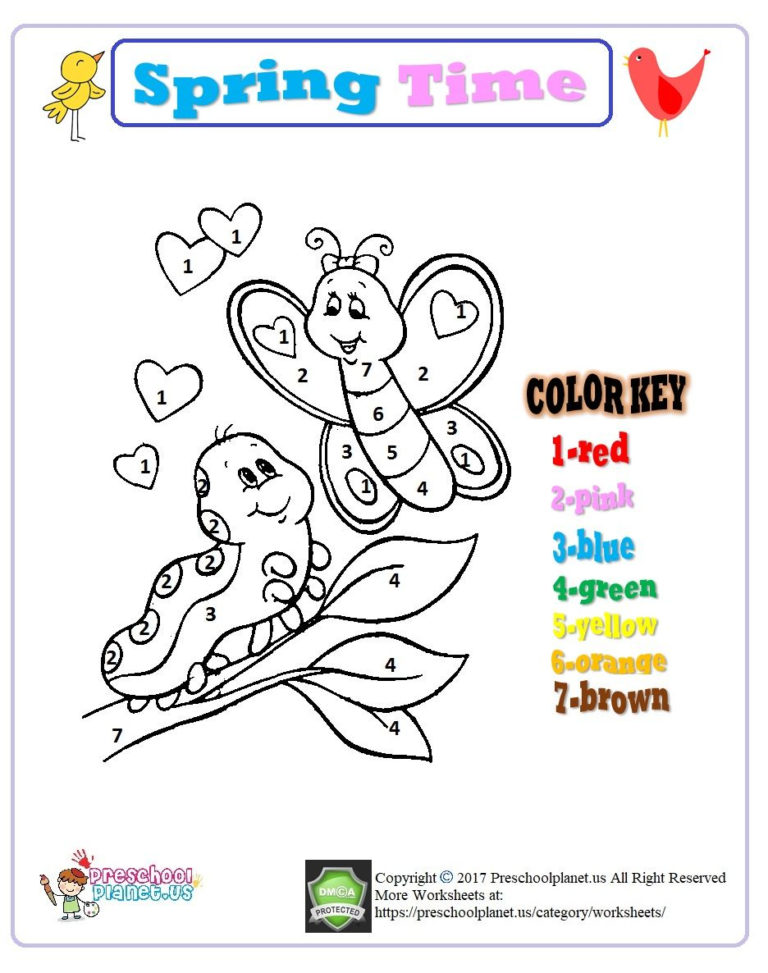 Color By Number Spring Worksheet For Kindergarten