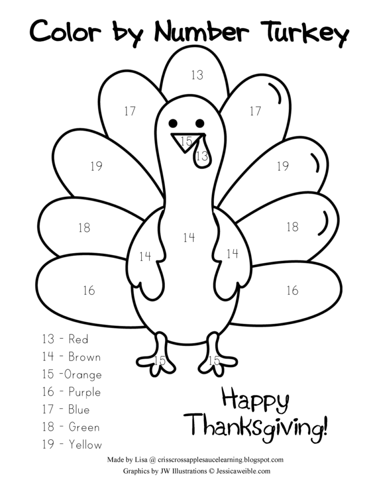 Color by number turkey pdf Thanksgiving School