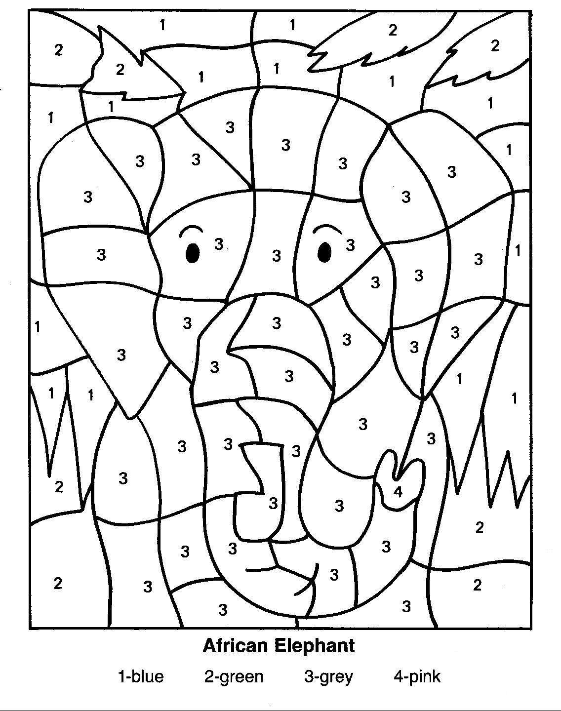 Color By Numbers Elephant Coloring Page For Kids Printable 