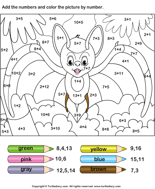 Color By Sum Worksheet Turtle Diary