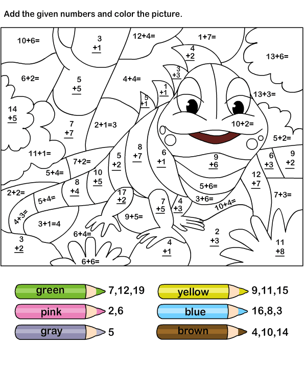 Coloring Pages Color By Number Addition For Kindergarten