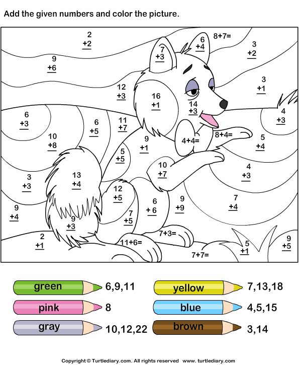 Coloring Pages Color By Number Addition Worksheets 