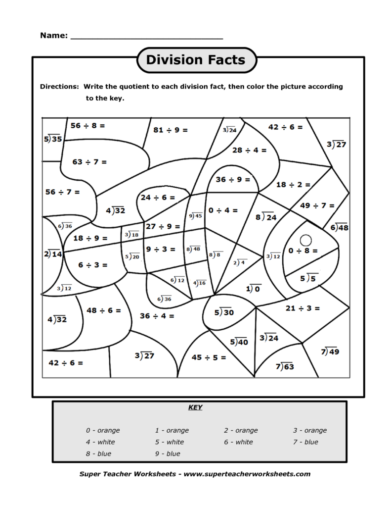 Coloring Pages DIVISION COLOR BY NUMBER WORKSHEET 