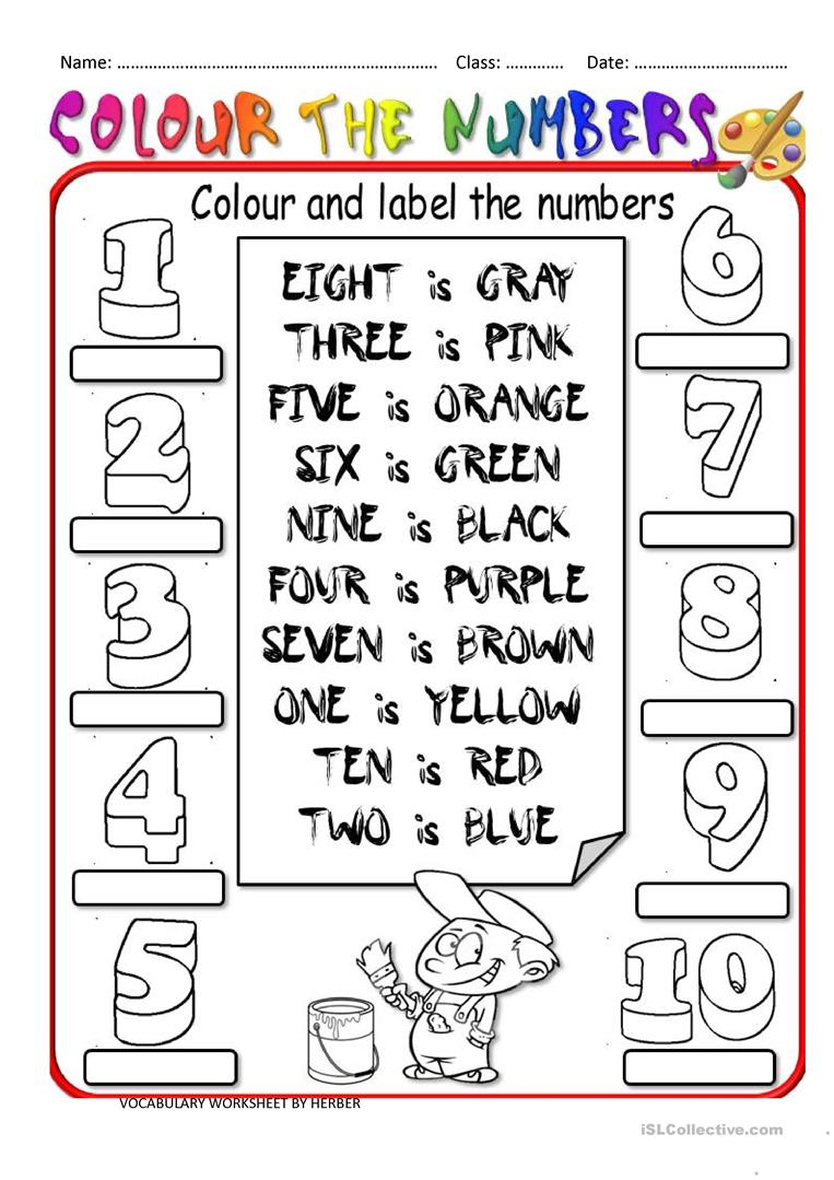 COLOUR THE NUMBERS Worksheet Free ESL Printable