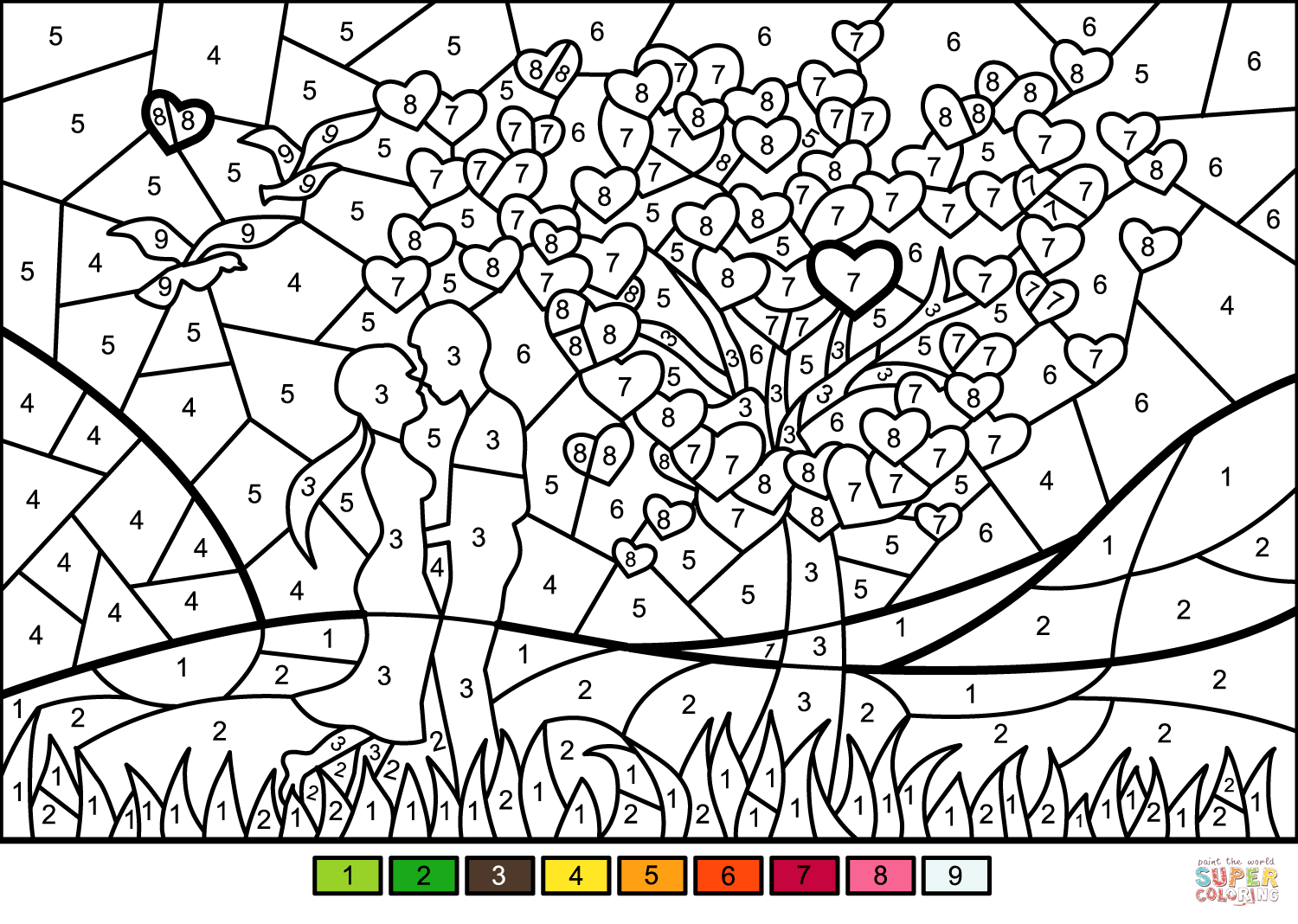 Couple In Love Color By Number Free Printable Coloring Pages