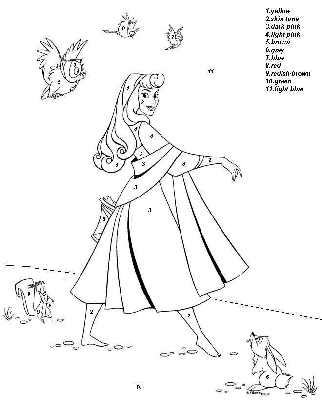 Disney Princess Aurora Color By Number Coloring Picture 