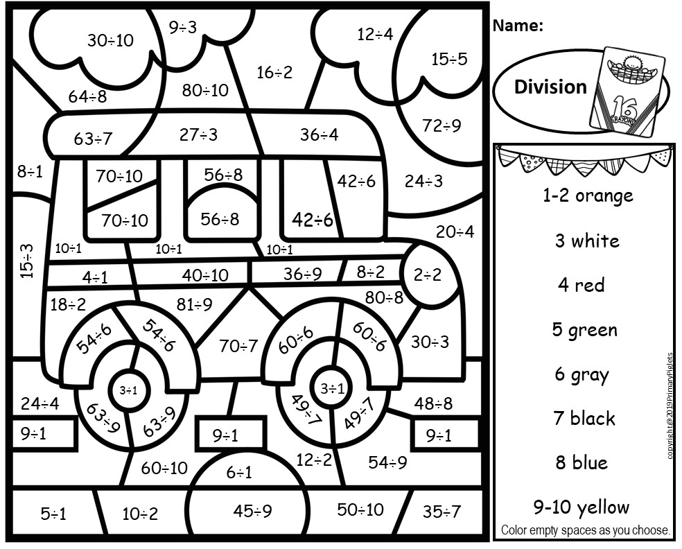 Division Color By Number Back To School Division Facts 