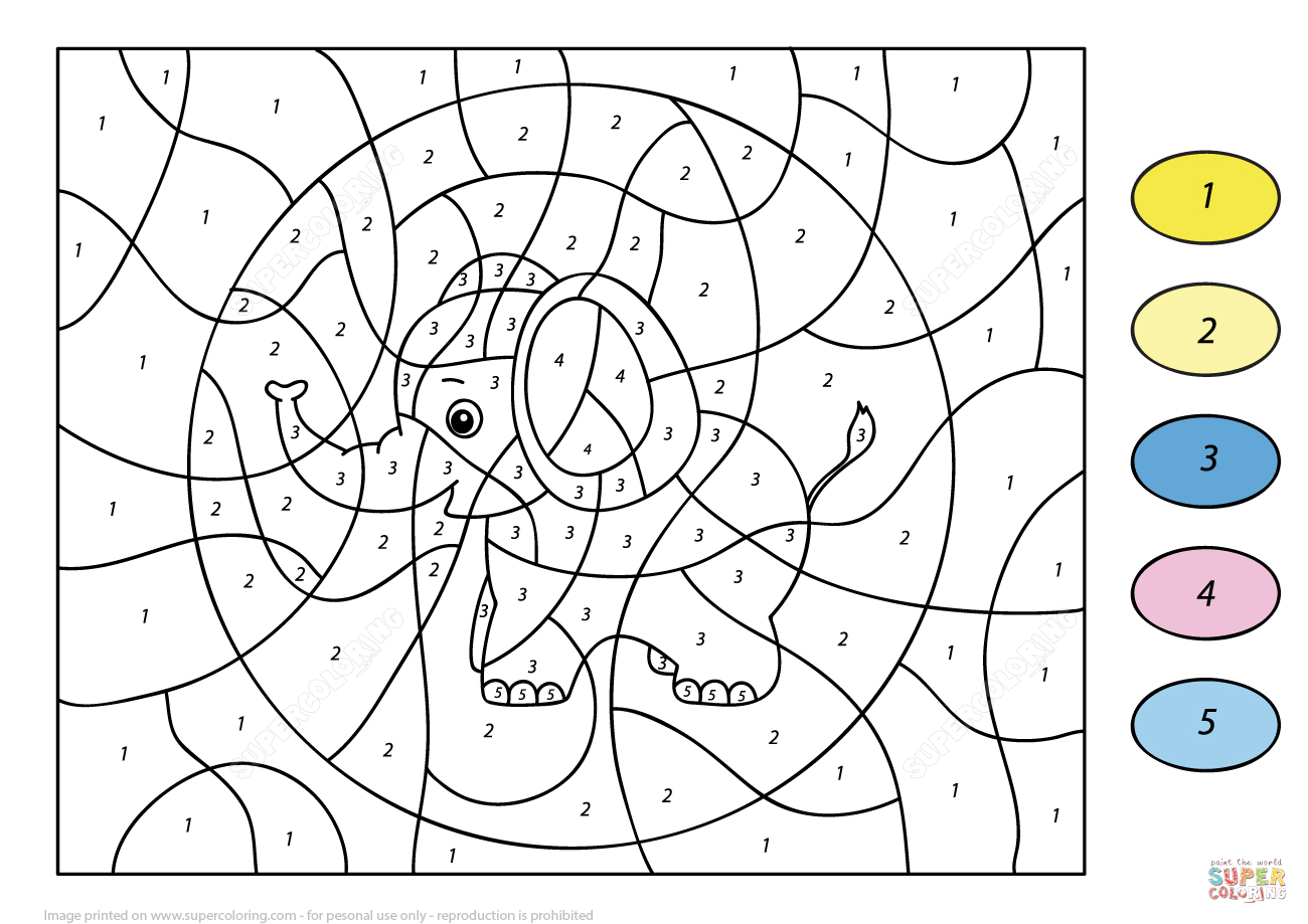 Elephant Color By Number Free Printable Coloring Pages