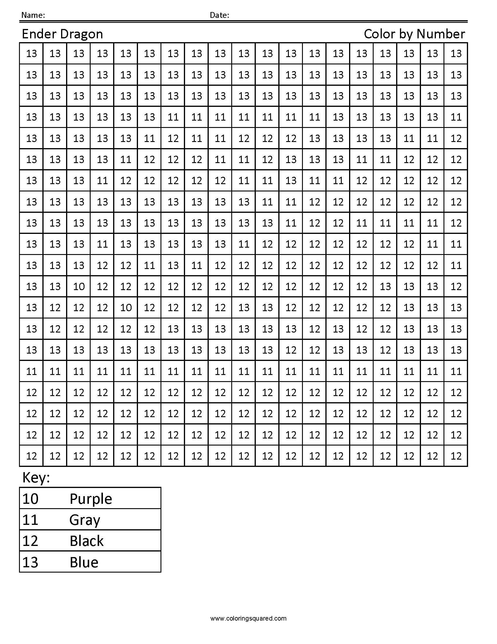 Ender Dragon Color By Number Coloring Squared