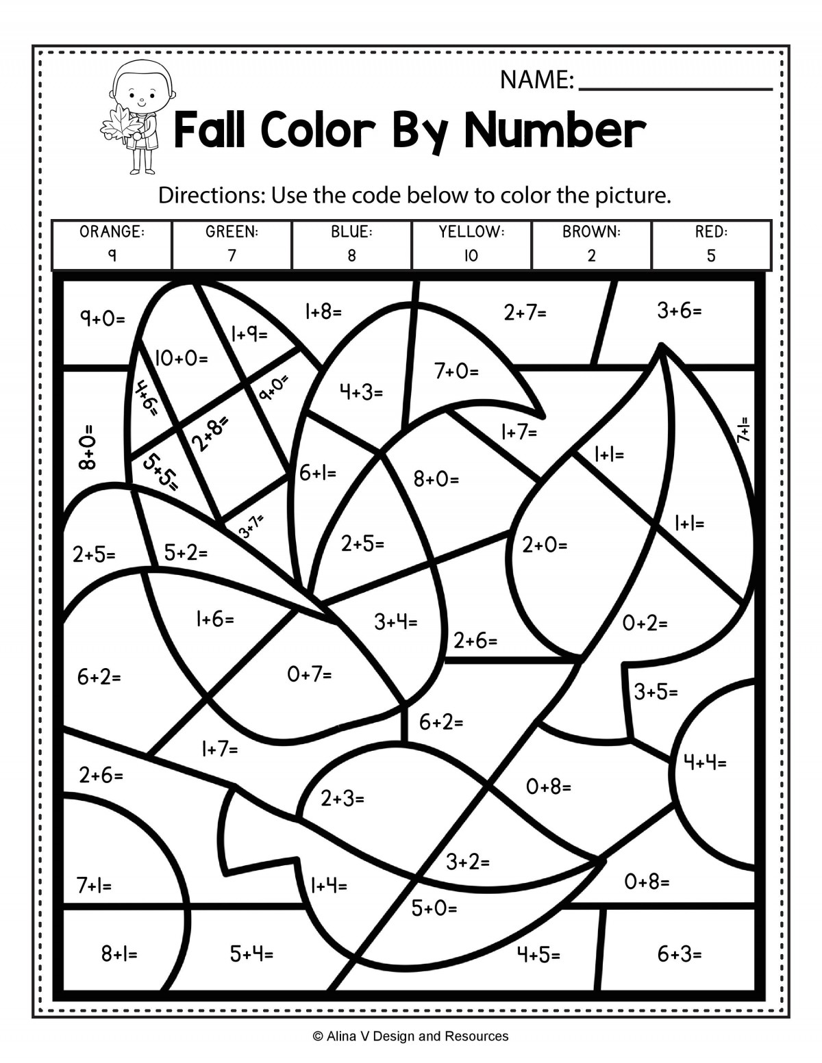 Fall Color By Number Addition Worksheets Worksheet Hero