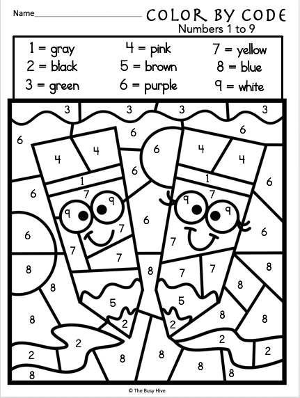 Free Kindergarten Math Worksheet Color By Code Number 