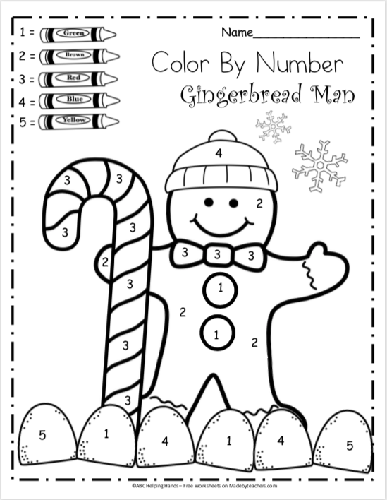 Free Kindergarten Math Worksheets For Winter Color By 