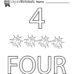 Free Preschool Number Four Learning Worksheet