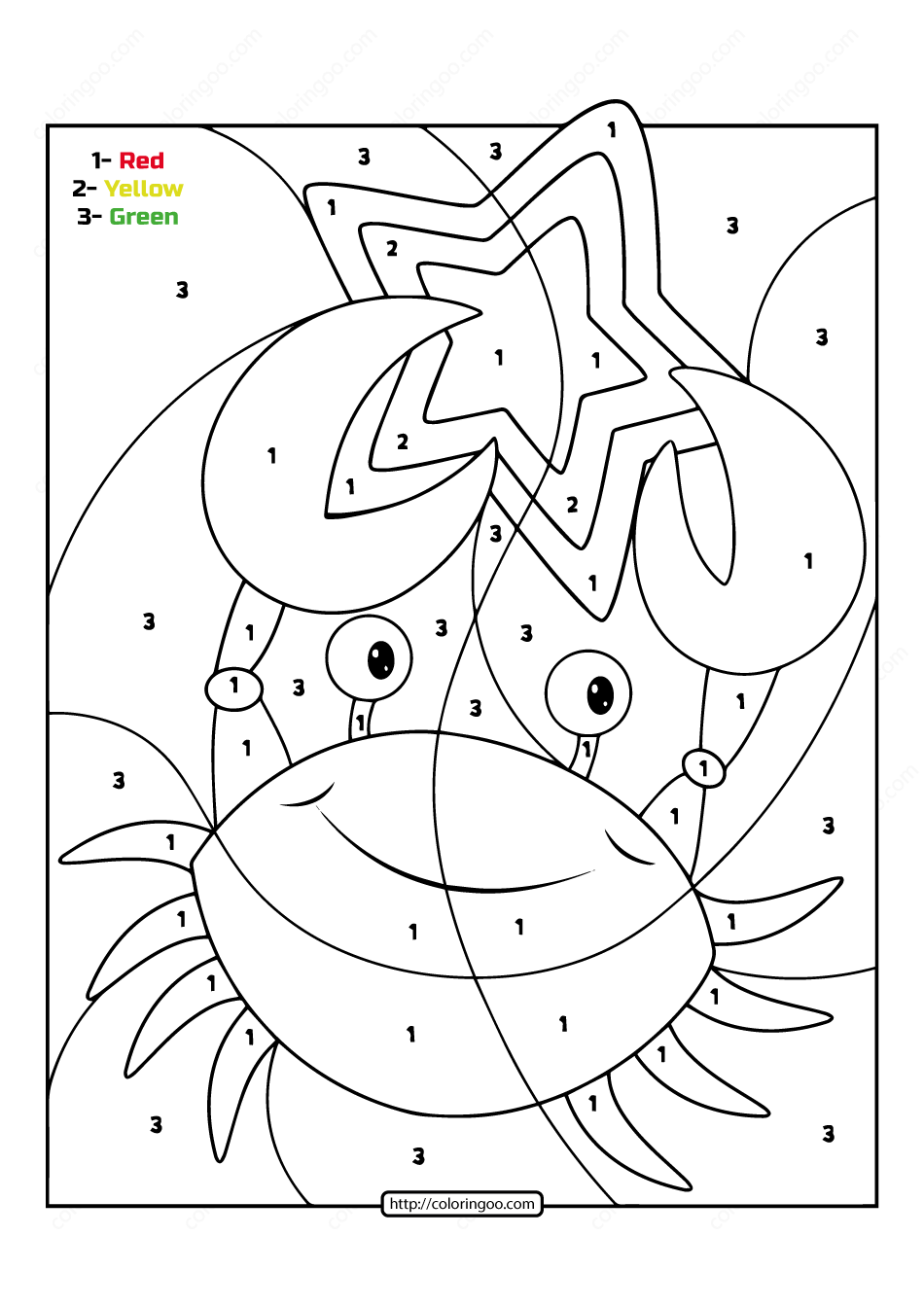 Free Printable Color By Number Ocean Crab 02