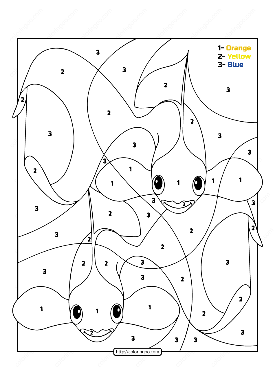 Free Printable Color By Number Ocean Goldfish 04