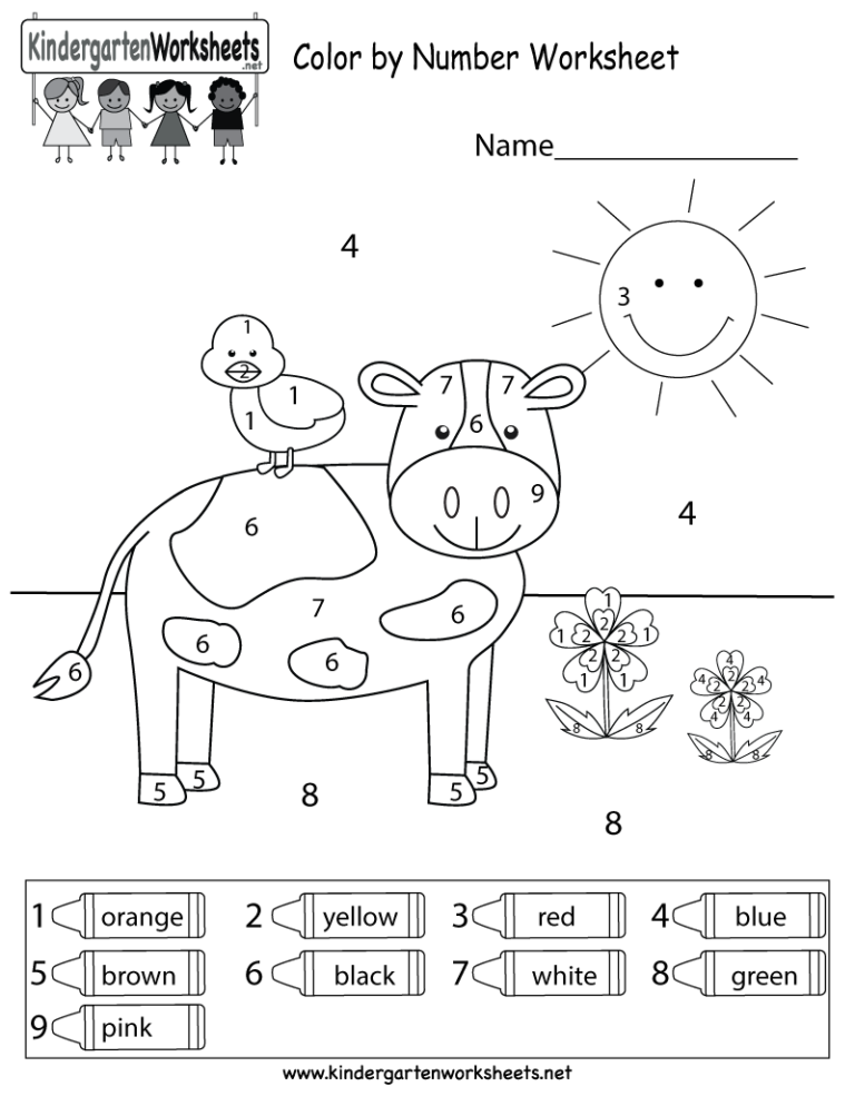 Free Printable Color By Number Worksheet For Kindergarten