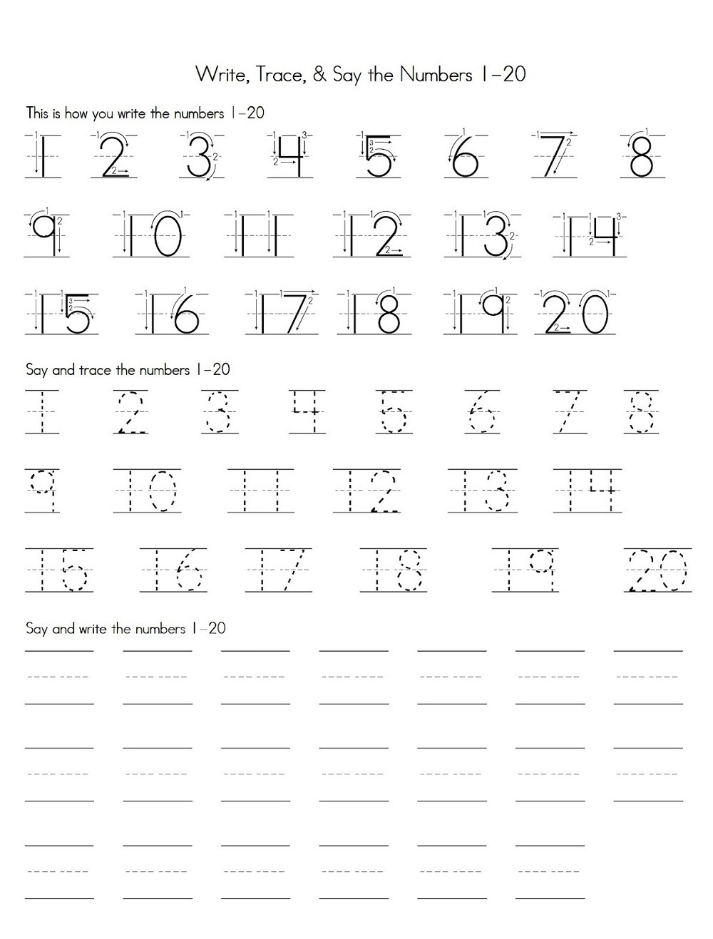 Free Printable Kindergarten Number Worksheets Activity 