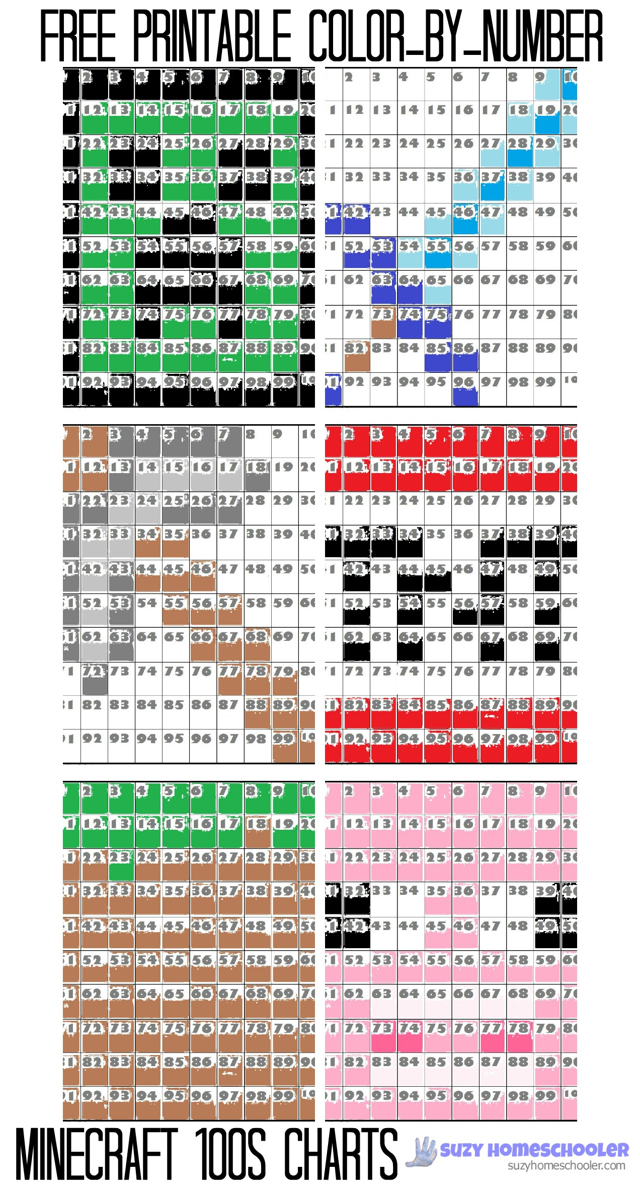 Free Printable Minecraft Color by Number 100s Chart 
