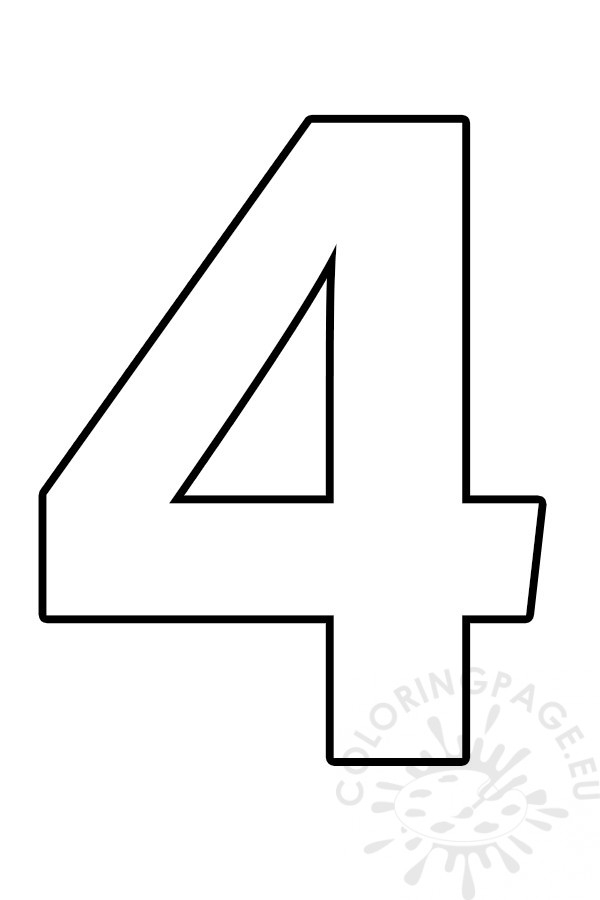 Free Printable Number 4 Template Coloring Page
