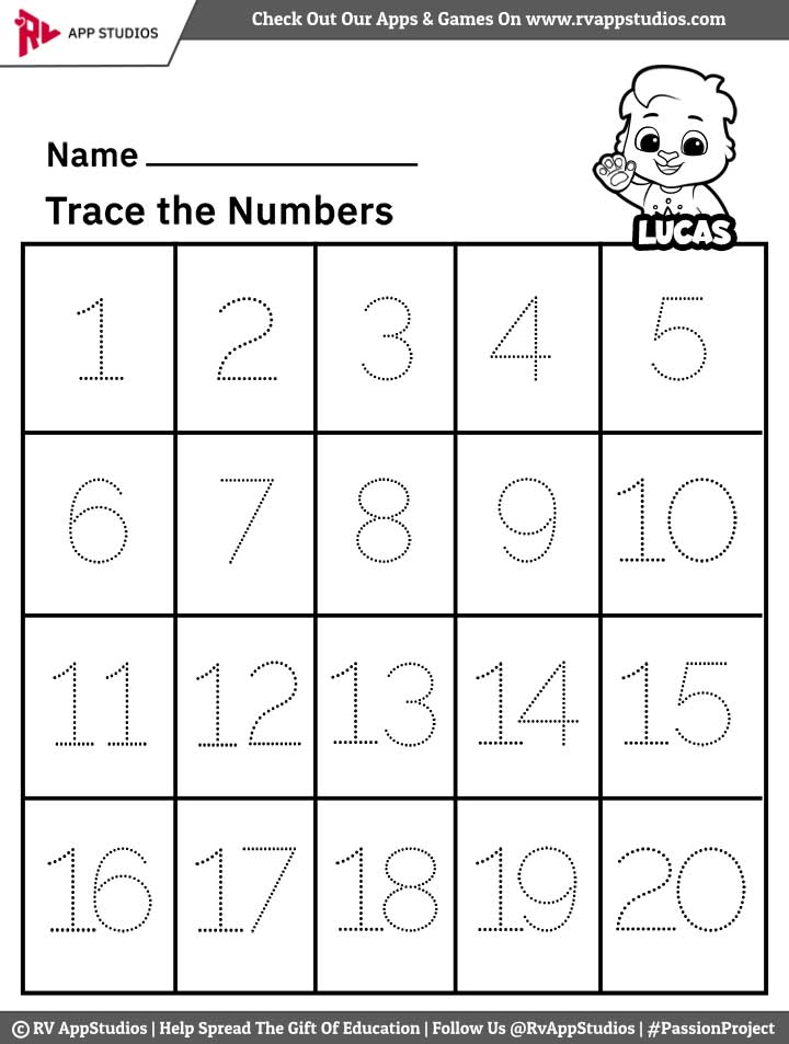 Free Printable Worksheets For Kids Tracing Numbers 1 20 