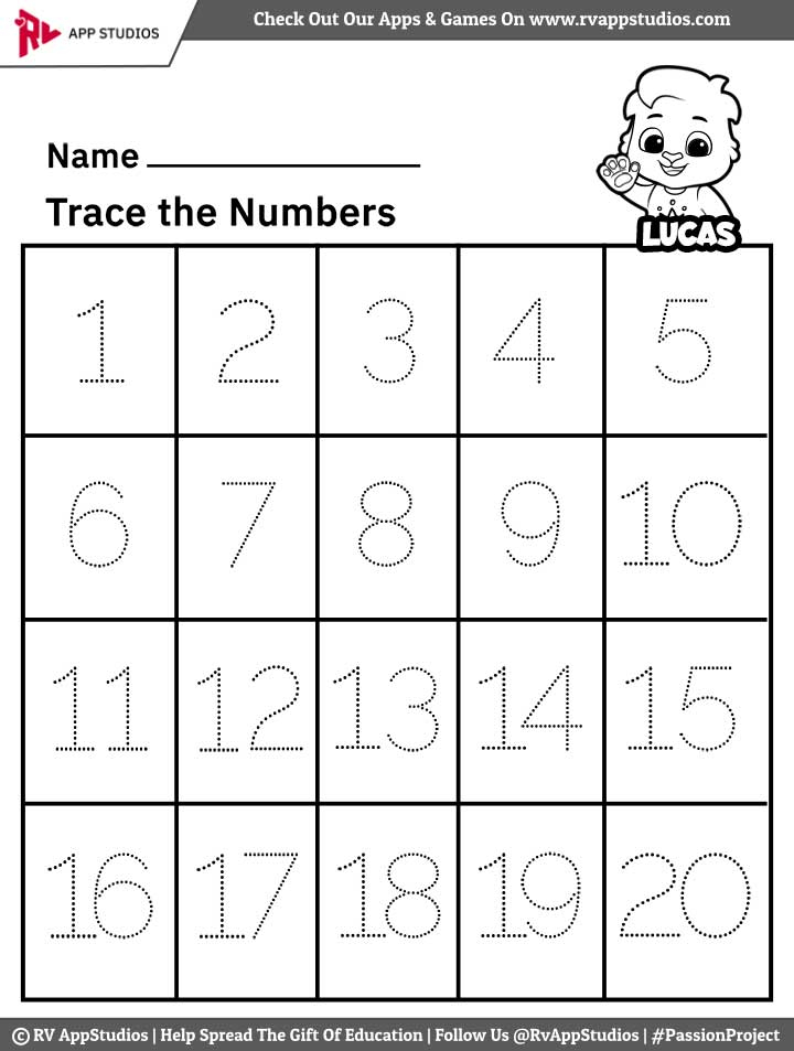 Free Printable Worksheets For Kids Tracing Numbers 1 20