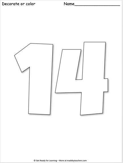 Giant Number 14 Coloring Page Madebyteachers