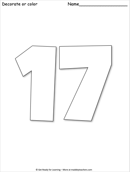 Giant Number 17 Coloring Page Madebyteachers