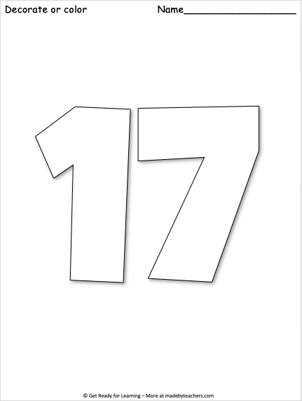 Giant Number 17 Coloring Page Madebyteachers Giant Number 17 Coloring Page Madebyteachers