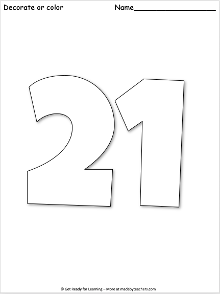 Giant Number 21 Coloring Page Made By Teachers Giant Number 21 Coloring Page Made By Teachers