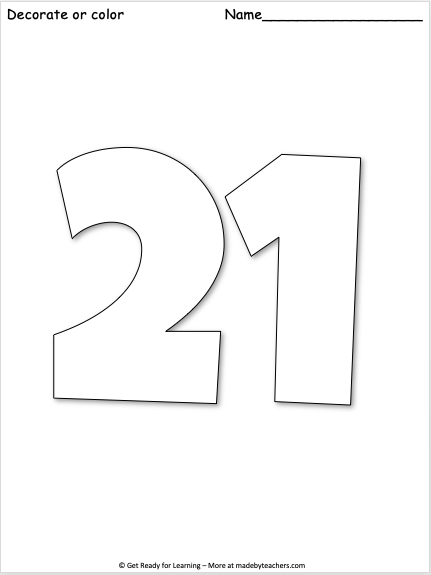 Giant Number 21 Coloring Page Made By Teachers