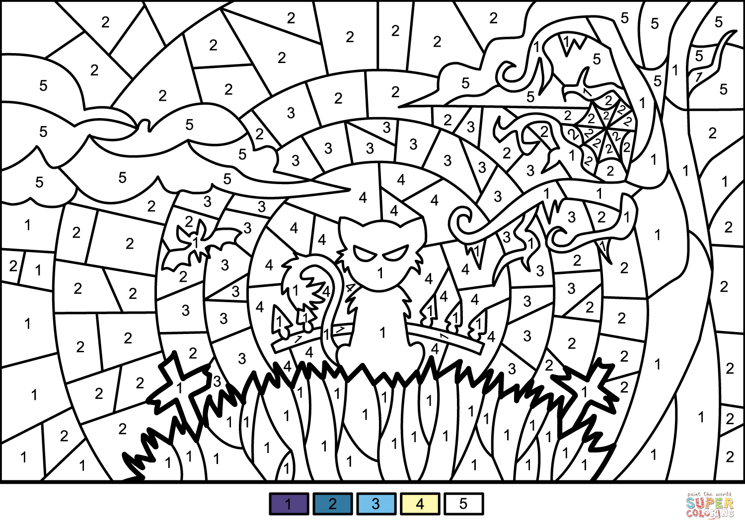 Halloween Scene Color By Number Free Printable Coloring 