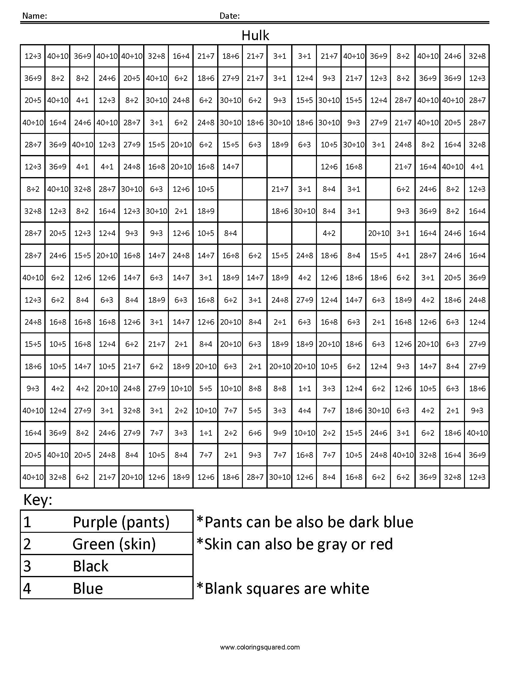 Hulk Basic Division Coloring Squared