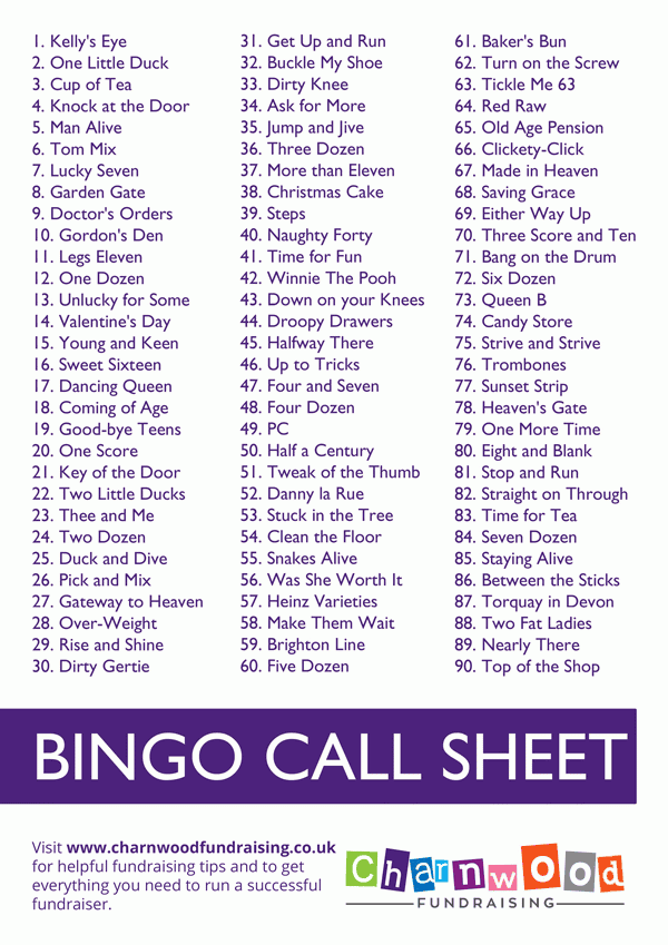 Image Result For Bingo Calling Sheet Bingo Printable 