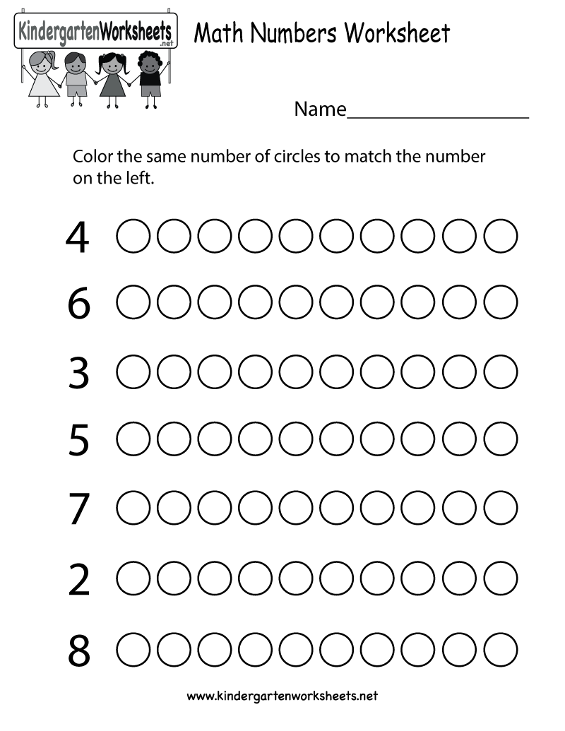 Kindergarten Math Numbers Worksheet Printable Preschool 
