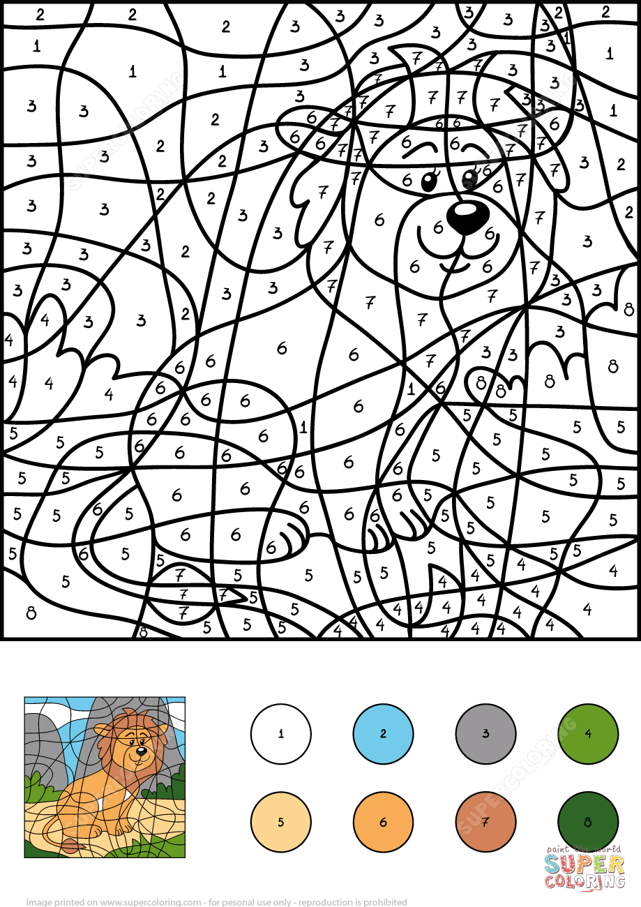 Lion Color By Number Free Printable Coloring Pages