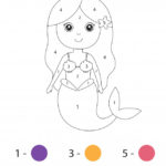 Math Game For Children Color Cute Mermaid By Numbers