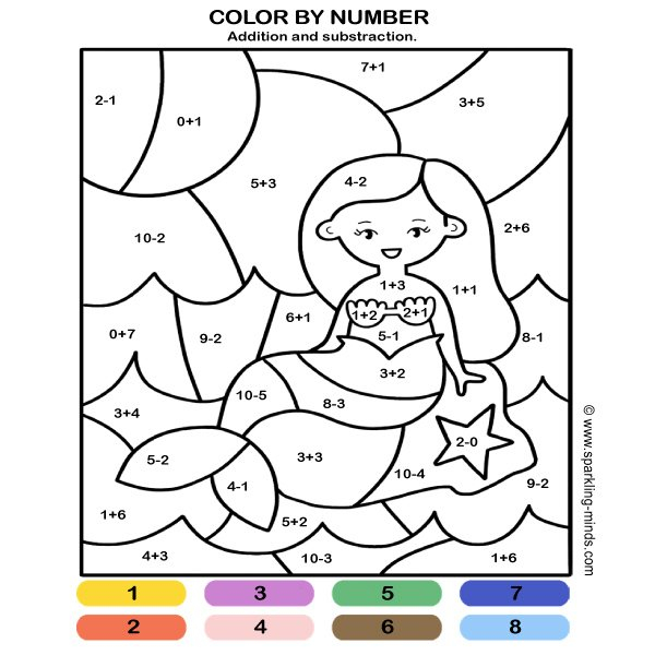 Mermaids Color By Number Addition And Subtraction 