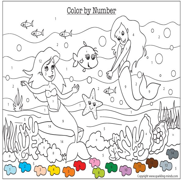 Mermaids Color By Number Worksheet Sparkling Minds