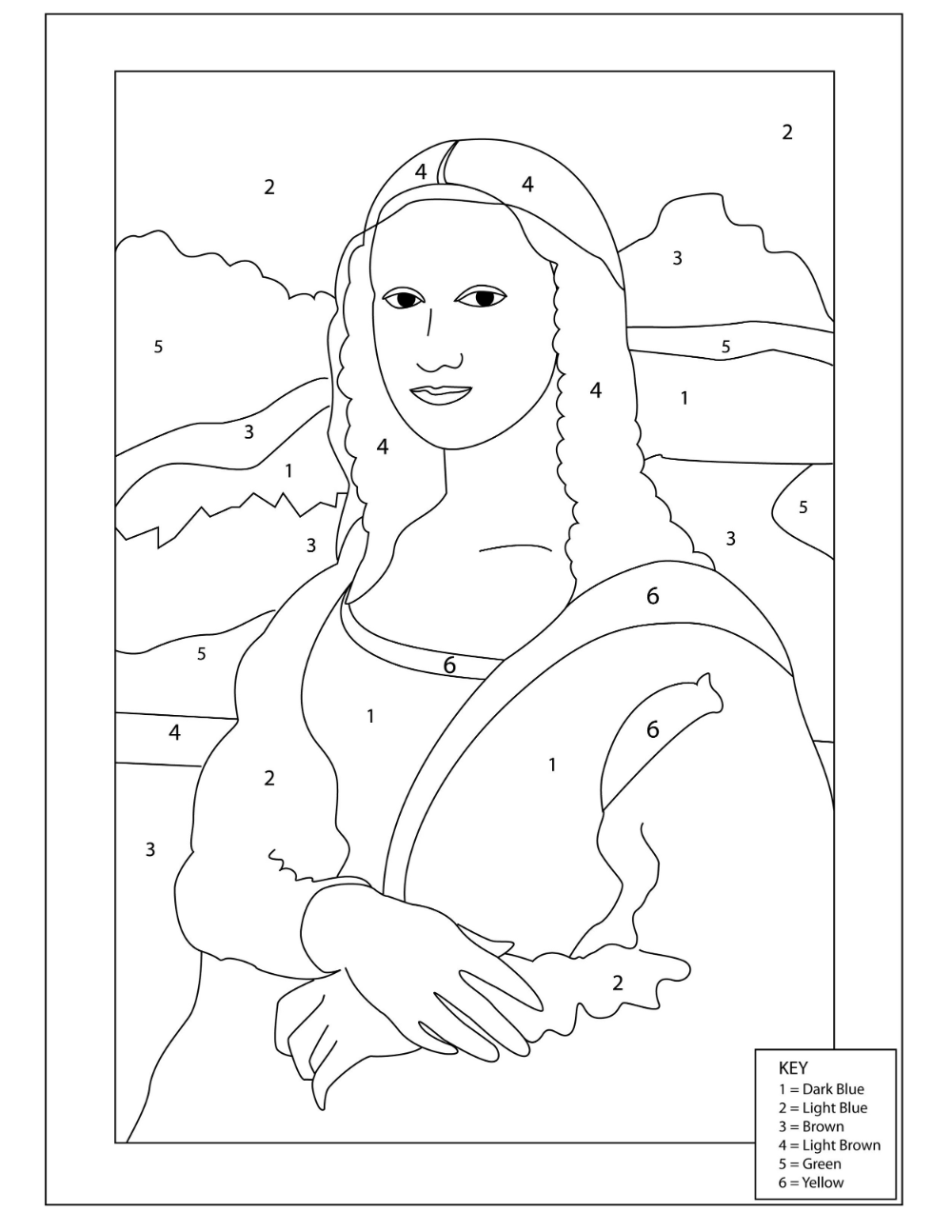 Mona Lisa Coloring Page Printable Mona Lisa Drawing Art 