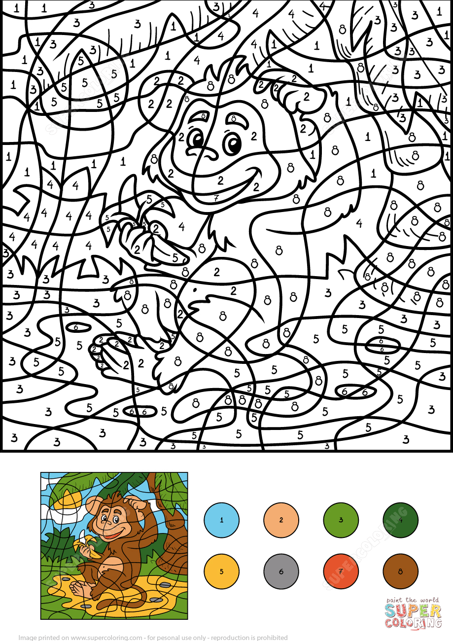 Monkey Animal With A Banana Color By Number Free Monkey Animal With A Banana Color By Number Free