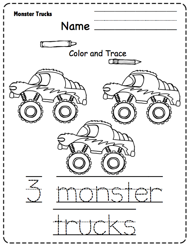 Monster Trucks Printable Preschool Printables
