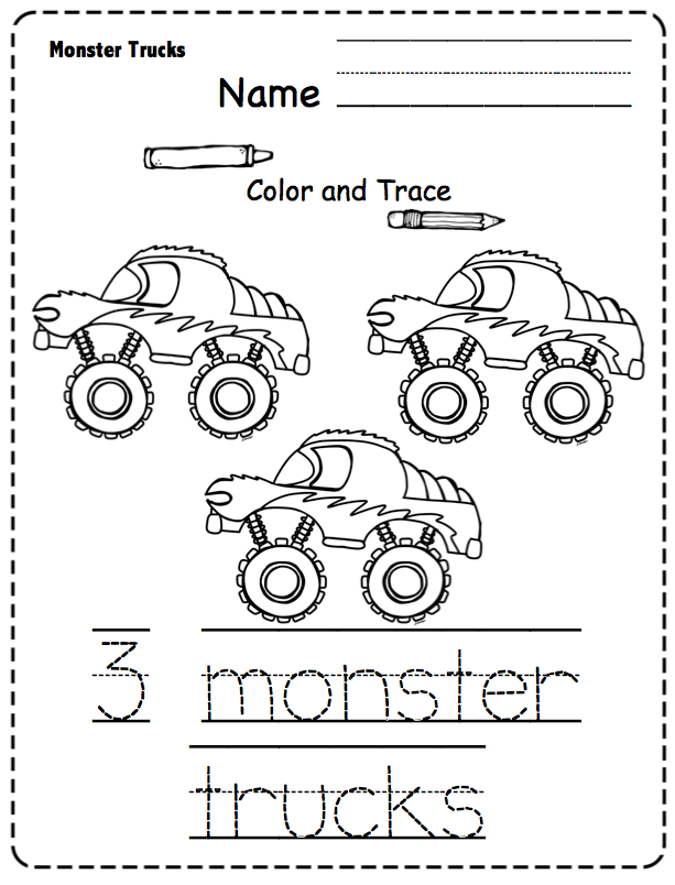 Monster Trucks Printable Preschool Printables Monster Trucks Printable Preschool Printables
