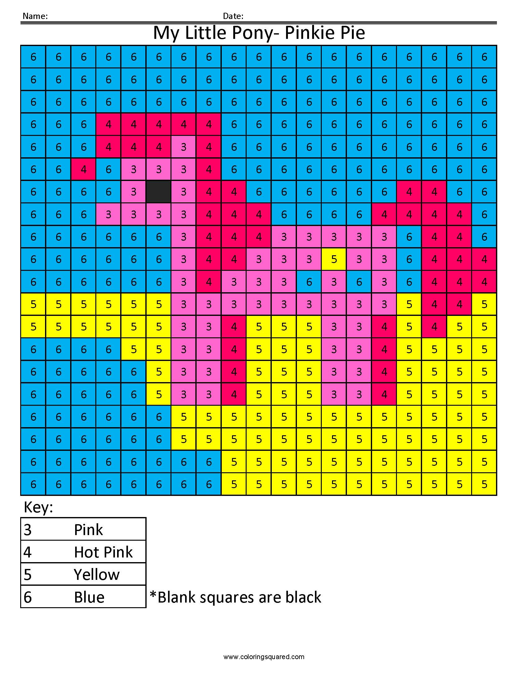 My Little Pony Color By Number Coloring Squared