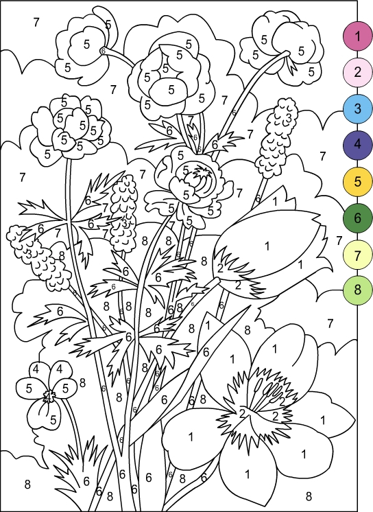 Nicole s Free Coloring Pages COLOR BY NUMBERS FLOWERS 