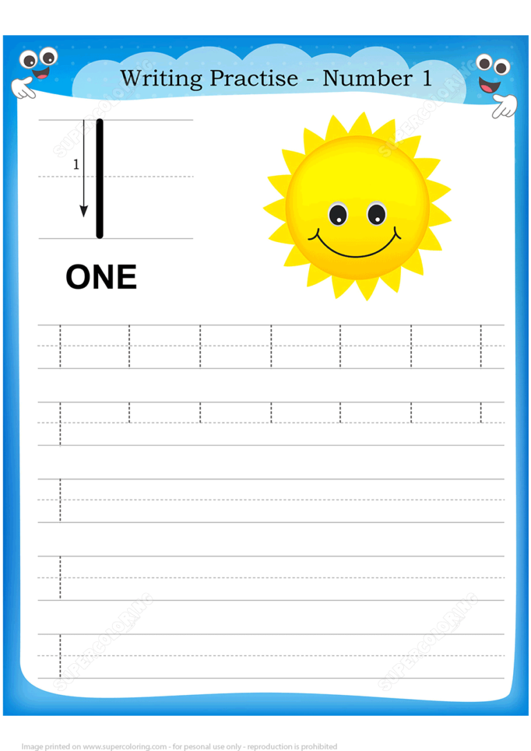 Number 1 Handwriting Practice Worksheet Free Printable