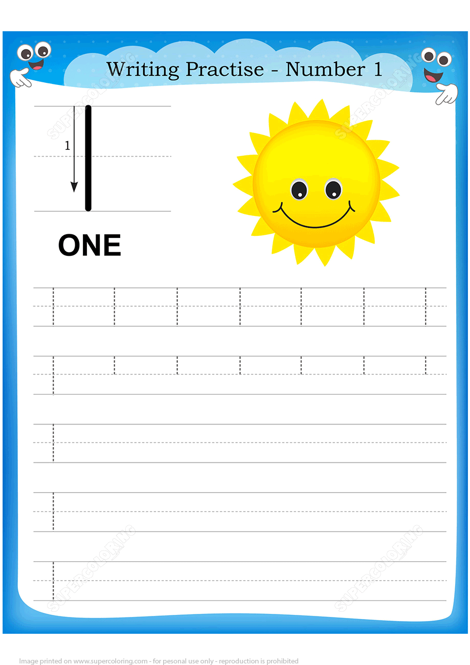 Number 1 Handwriting Practice Worksheet Free Printable 